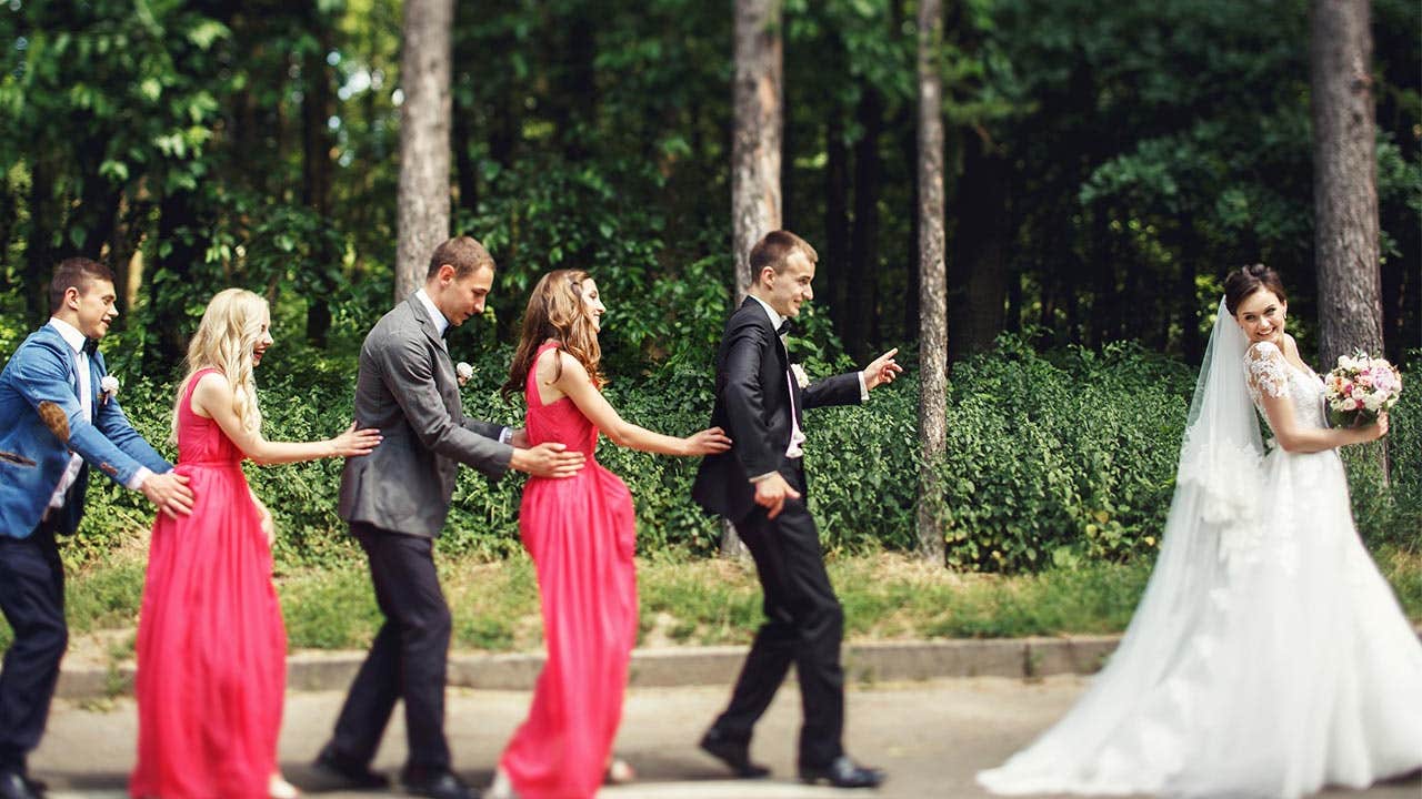 Bride leading a wedding conga line