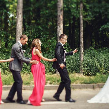 Bride leading a wedding conga line