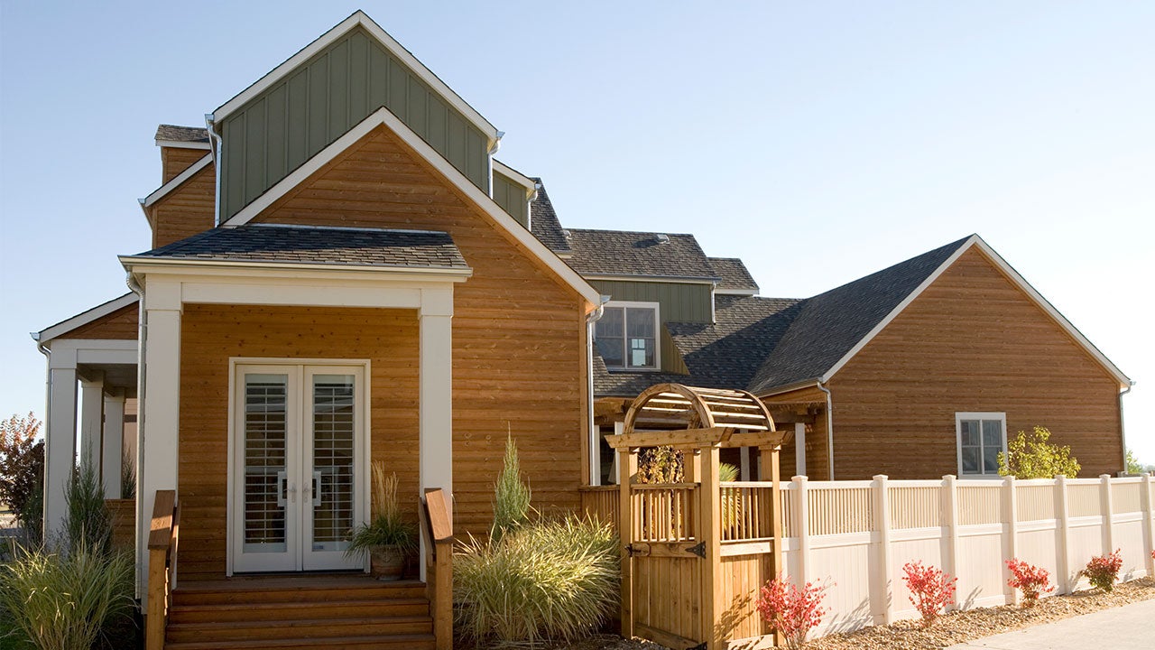 Wooden house in neighborhood