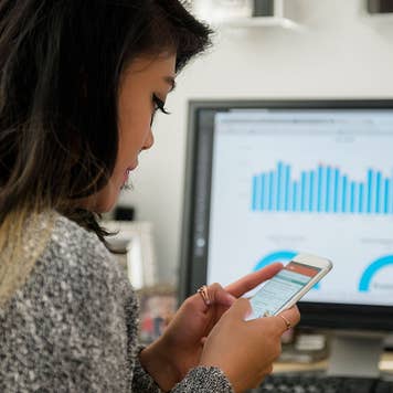 Woman online banking