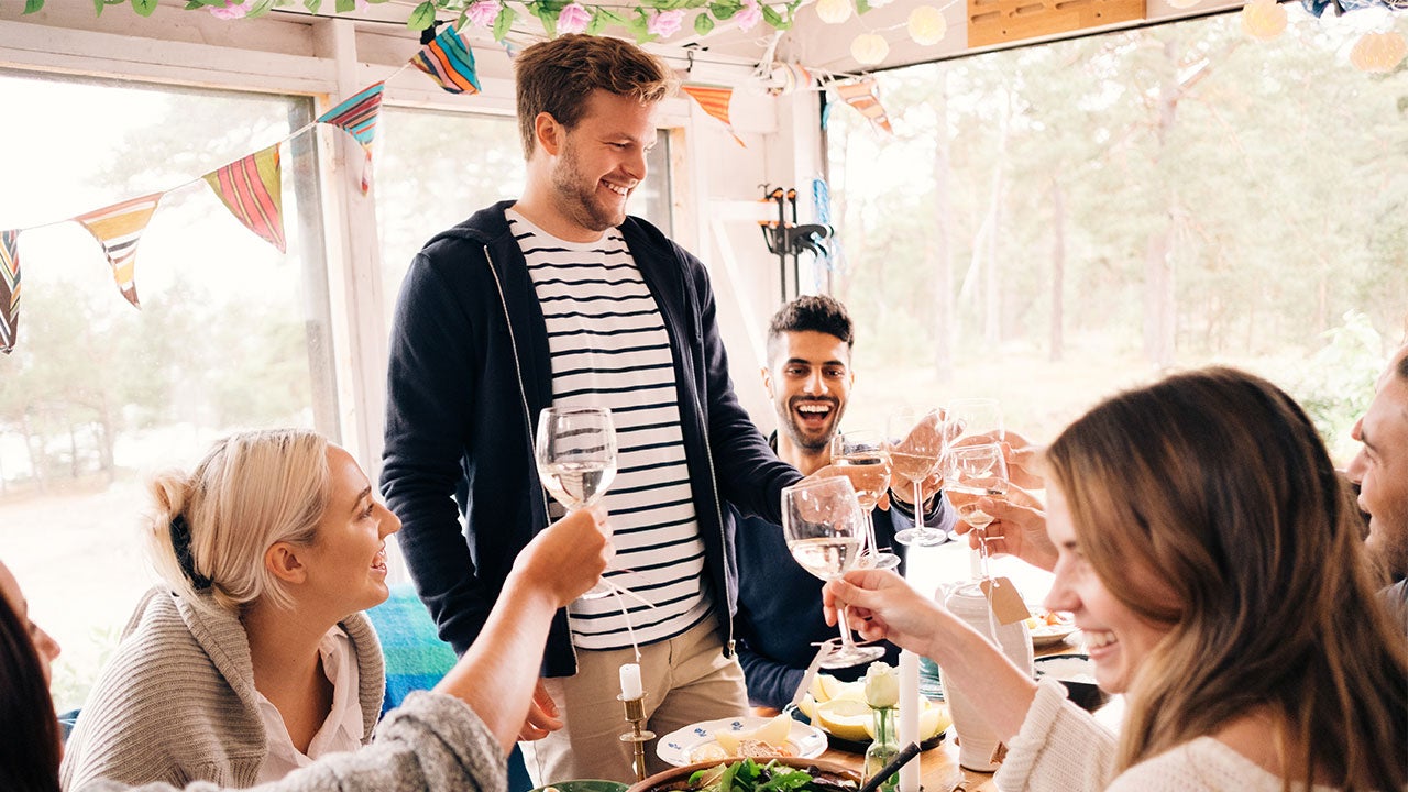 Friends toasting at party