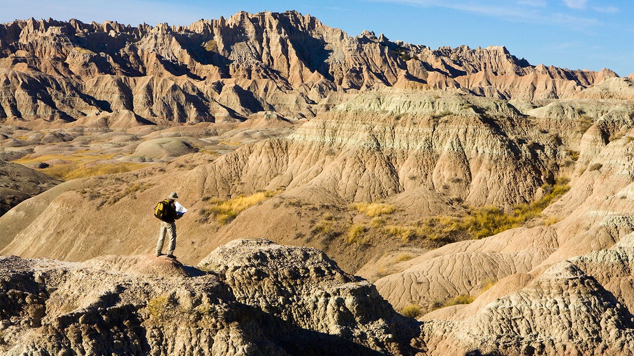 Traveller in the Badlands National Park