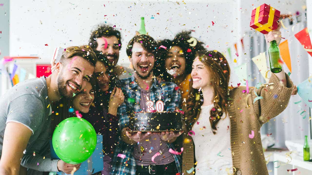 Friends celebrating 30th birthday