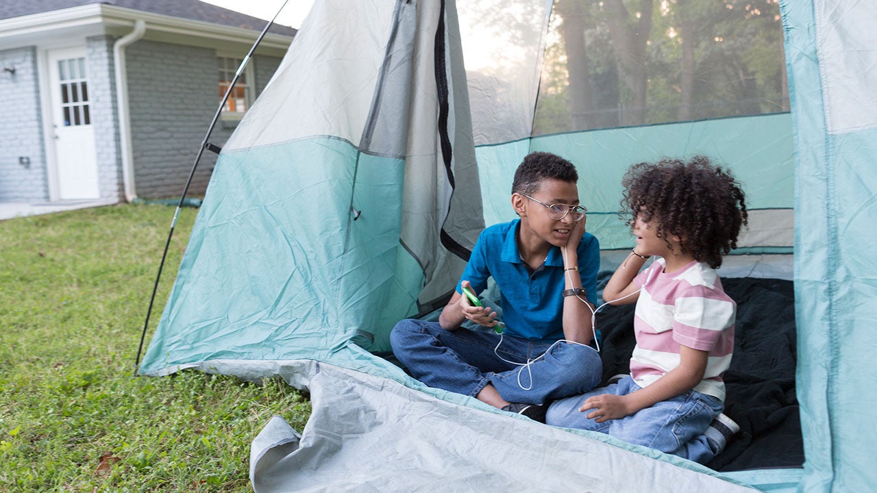 Kids camping in backyard