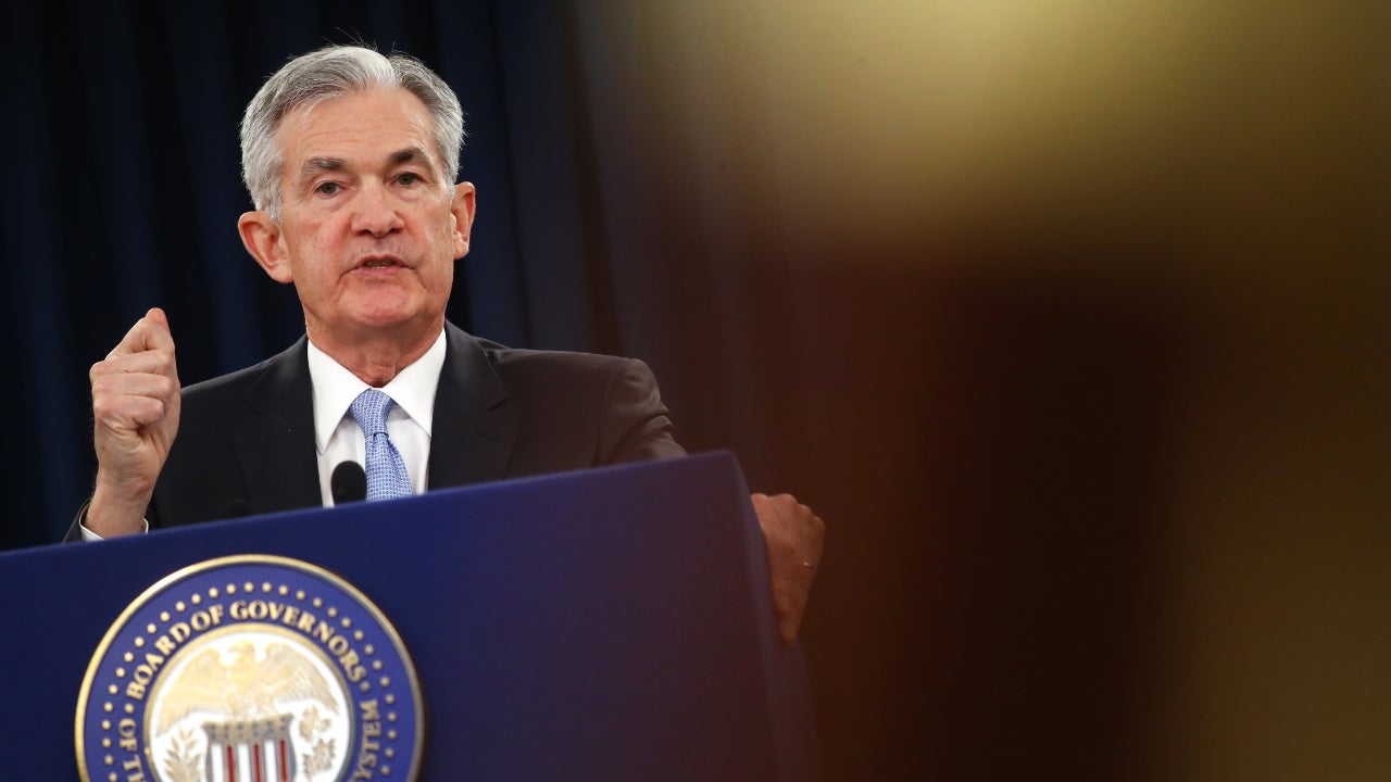 Federal Reserve Chairman Jerome Powell speaks to journalists at a news conference following the Fed's June 19 interest rate decision.