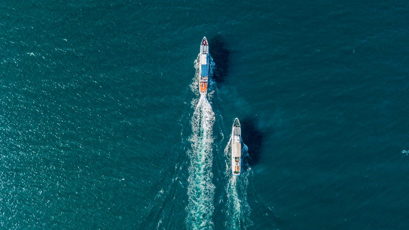 Two ships on the open sea
