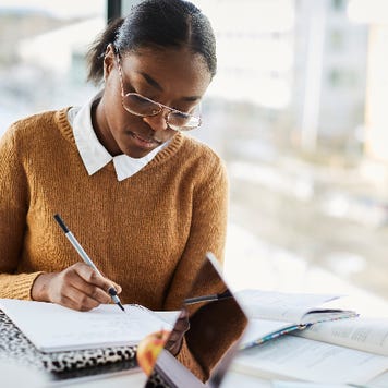 Girl studying at computer
