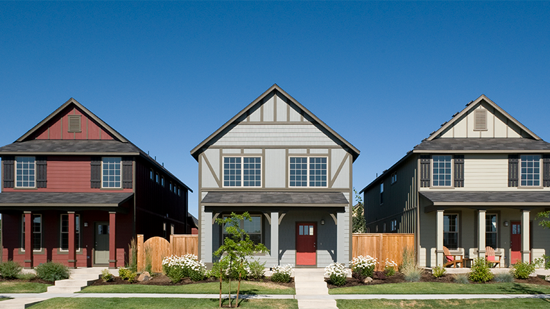 Row of houses on a clear sunny day