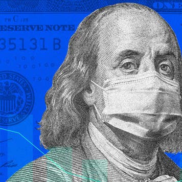 A custom image of a $100 bill and a mask.