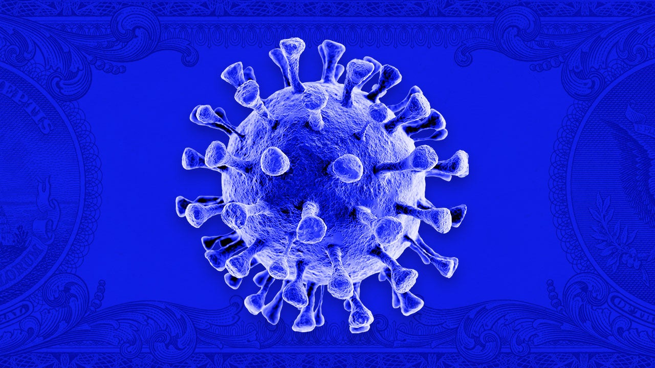 A picture of the coronavirus on a blue background