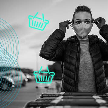 Grocery store shopper with mask