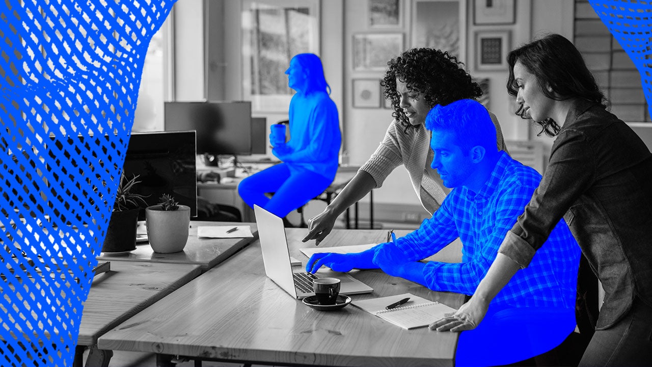 Photo illustration of workers in an office