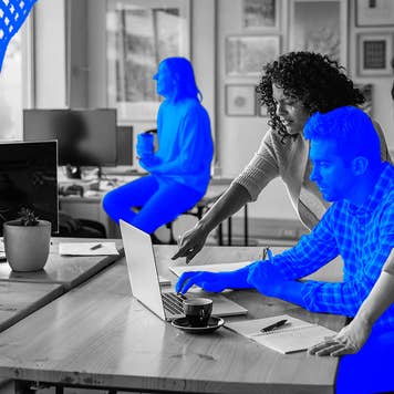 Photo illustration of workers in an office