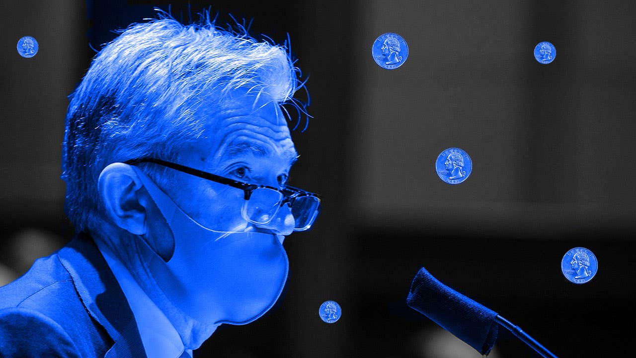 Fed chair Jerome Powell in blue