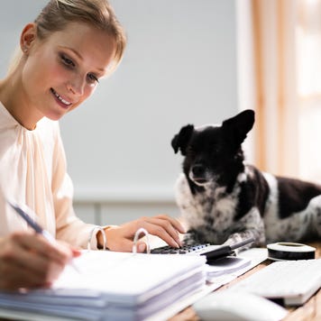 A woman does her budgeting.