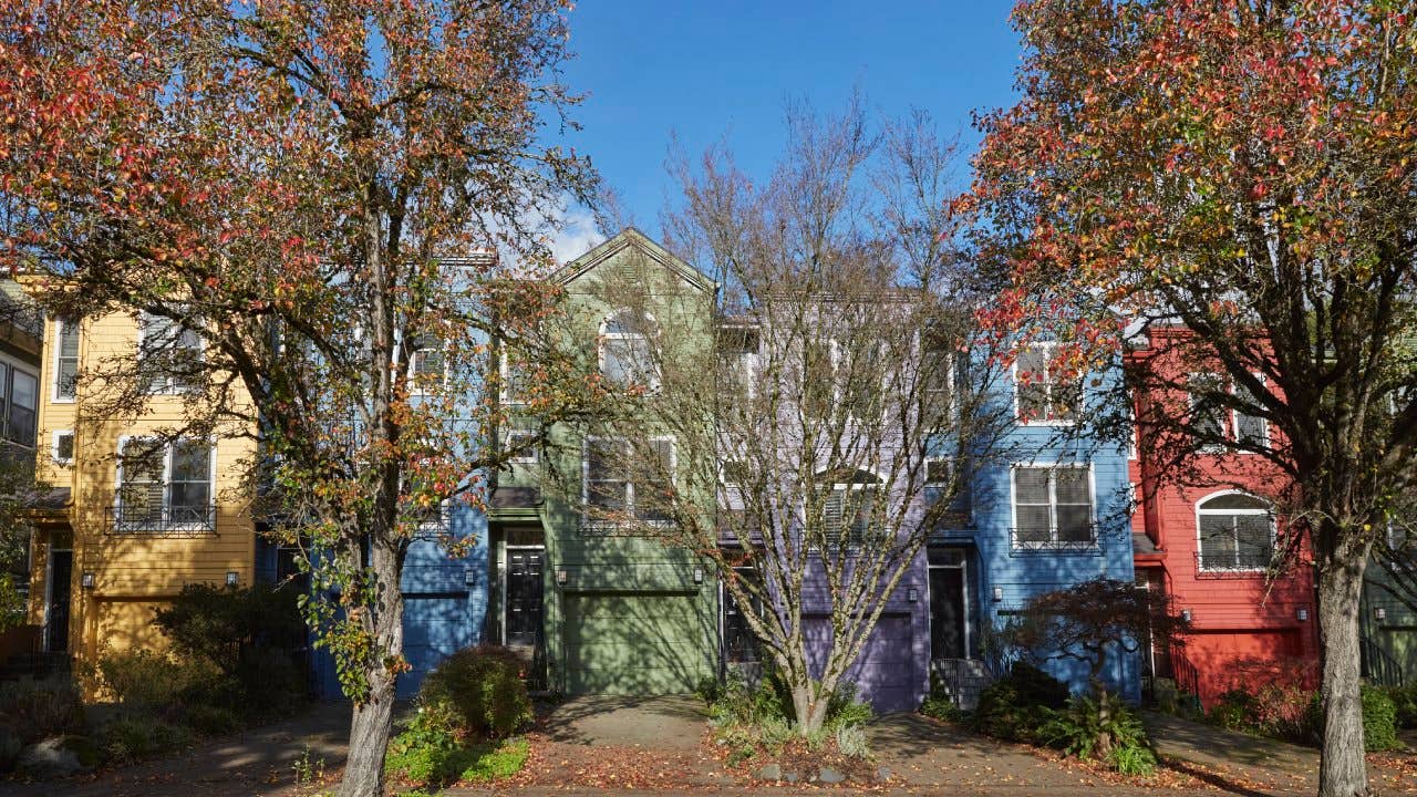 Colorful town houses in Portland Oregon