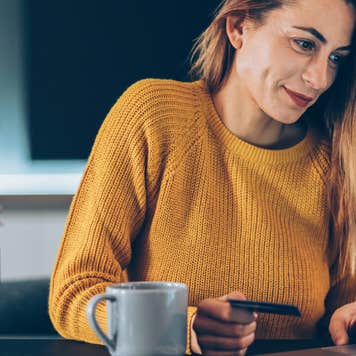 Woman paying credit card bill