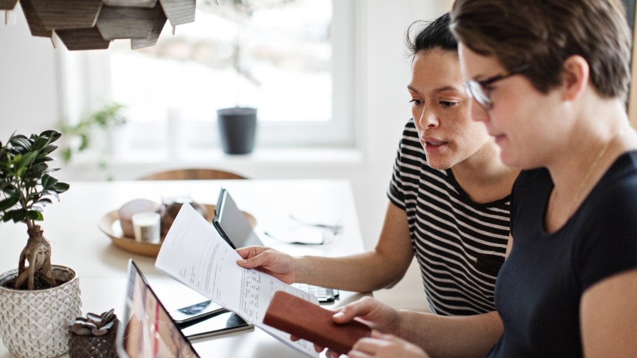 Lesbian couple doing their taxes