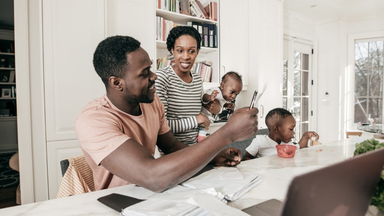 Family looking at their finances.