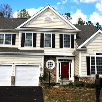 A single-family home with attached two-car garage