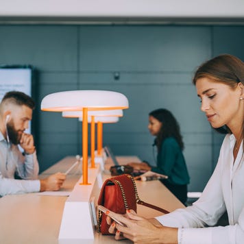Woman at airport lounge