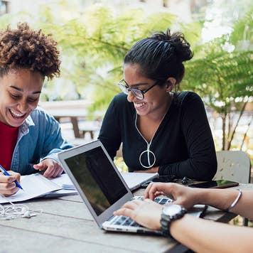 a group of friends studying at a university