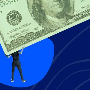 Illustration of person holding up $100 bill