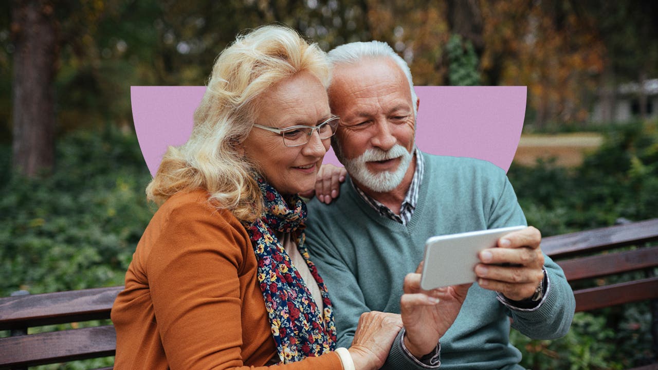 Older couple on a park bench