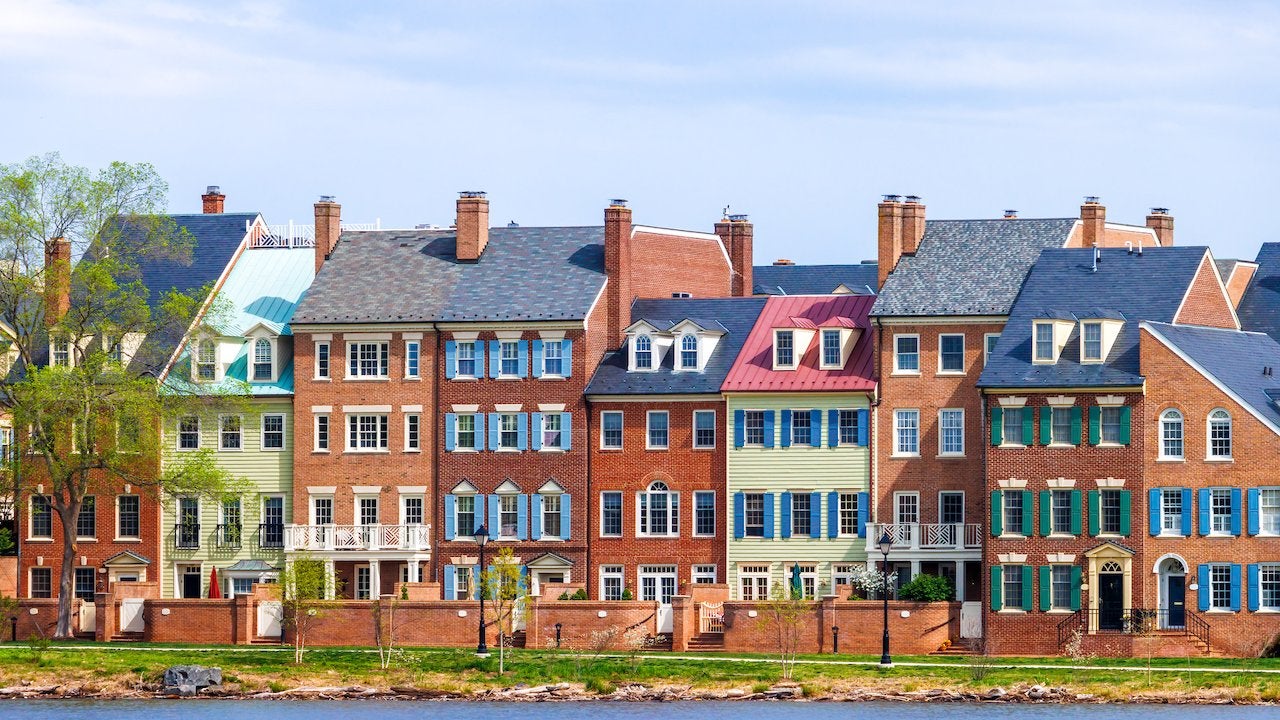 Row houses on the Potomac River in Old Town Alexandria, Virginia
