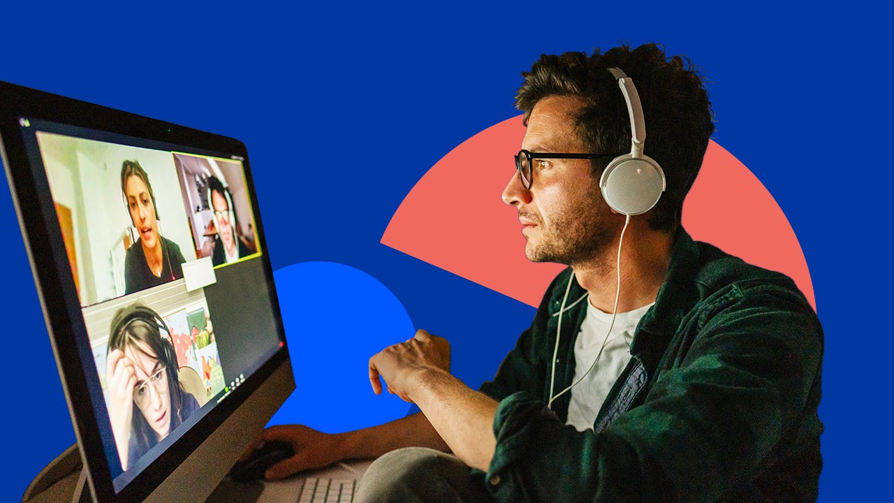 Man with headphones on a zoom call