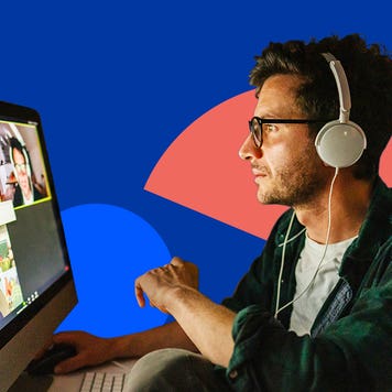 Man with headphones on a zoom call