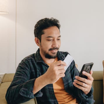 Young man shopping online