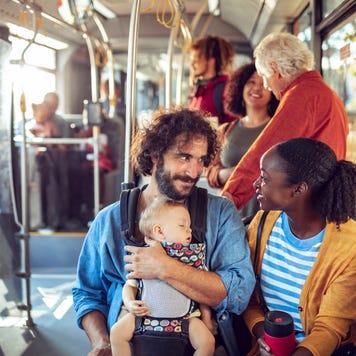 Young family in a bus