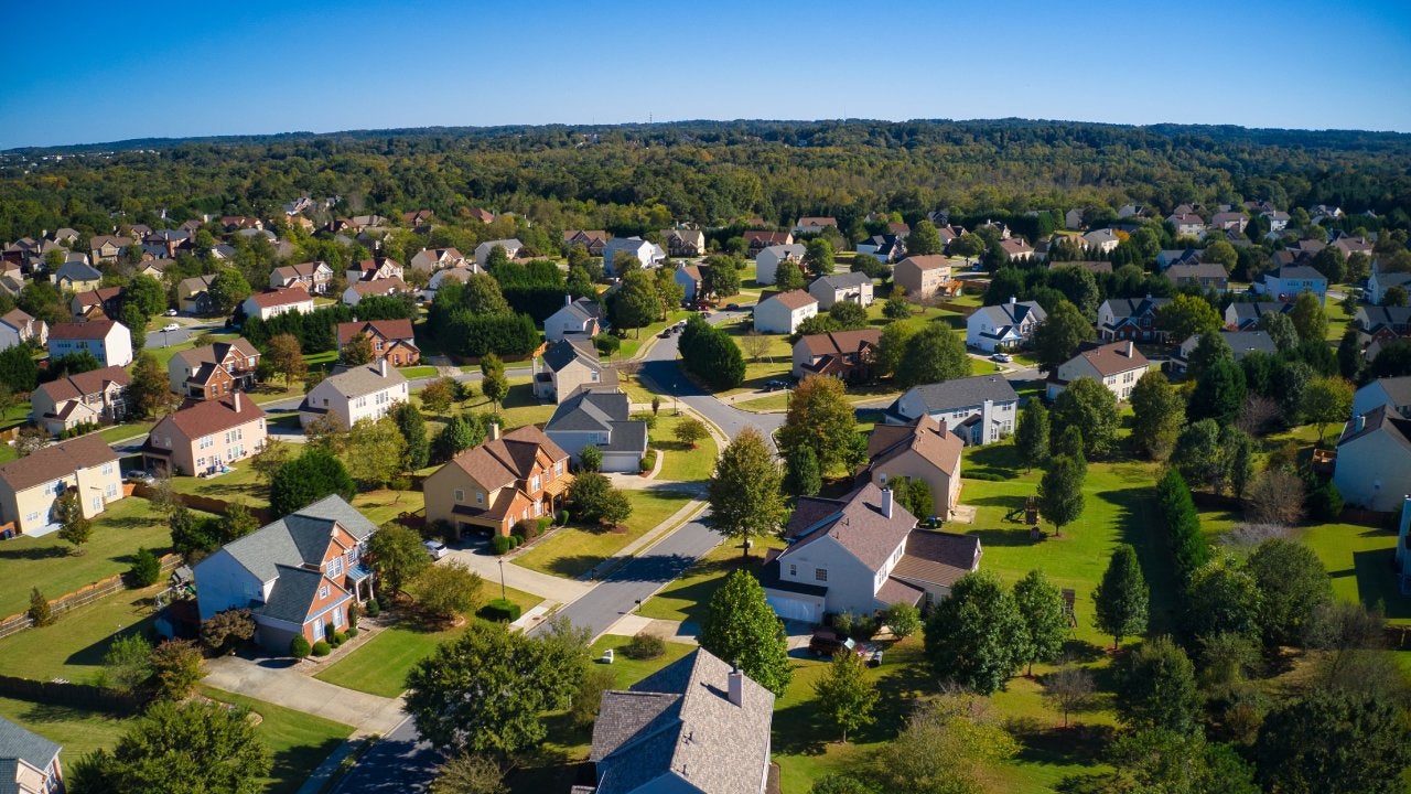 Panoramic aerial view of a upscale suburbs in Atlanta