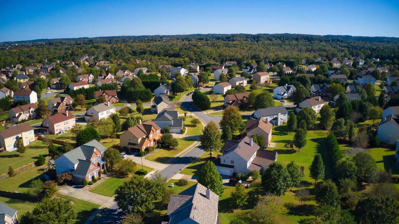 Panoramic aerial view of a upscale suburbs in Atlanta