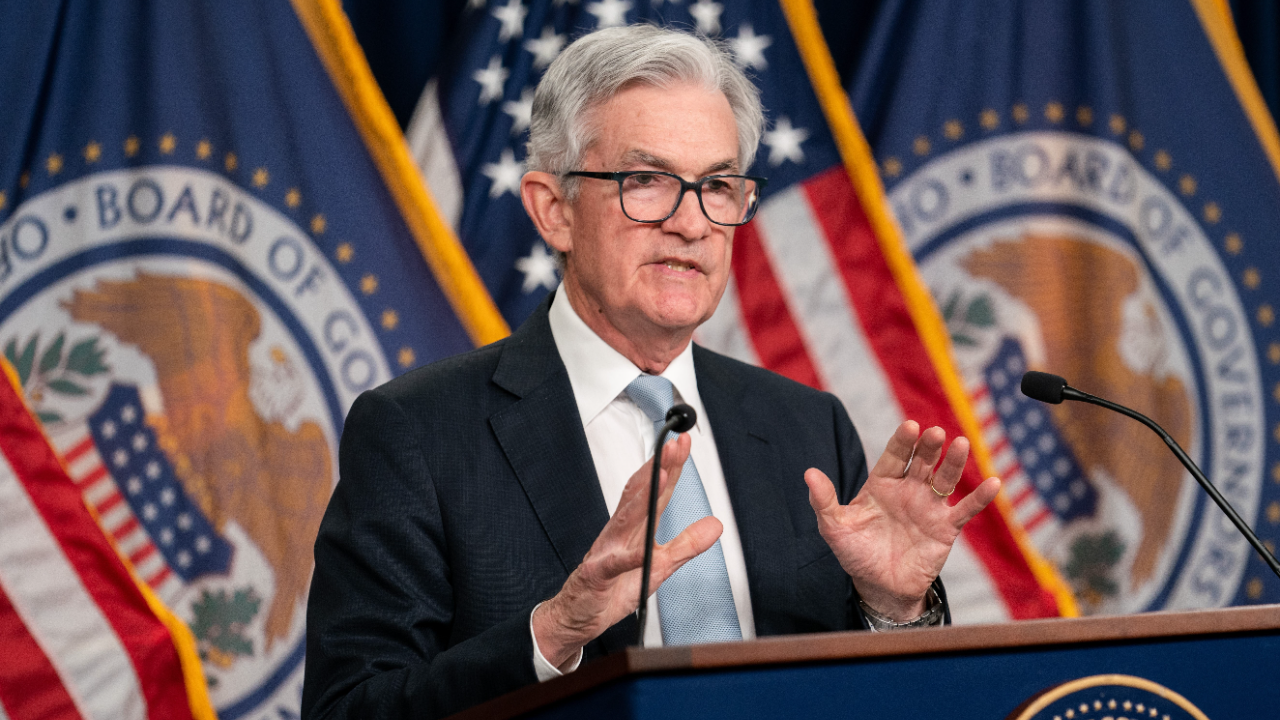 Federal Reserve Chair Jerome Powell speaks at a post-meeting press conference