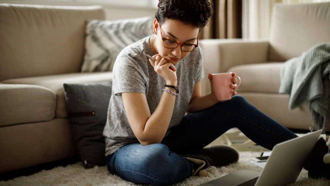 Young woman working at home