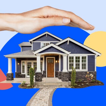 Illustrated image of a hand over the roof of a house