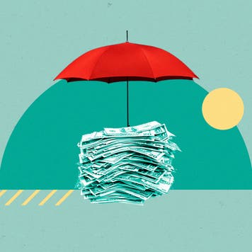 Illustration of cash under a beach umbrella
