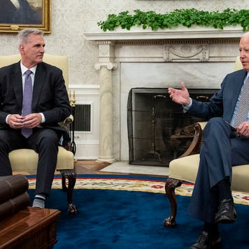 WASHINGTON, DC - MAY 22: U.S. President Joe Biden meets with Speaker of the House Kevin McCarthy (R-CA) in the Oval Office of the White House on May 22, 2023 in Washington, DC. Biden and McCarthy were meeting to strike a deal on raising the debt limit and avoid a default by the federal government