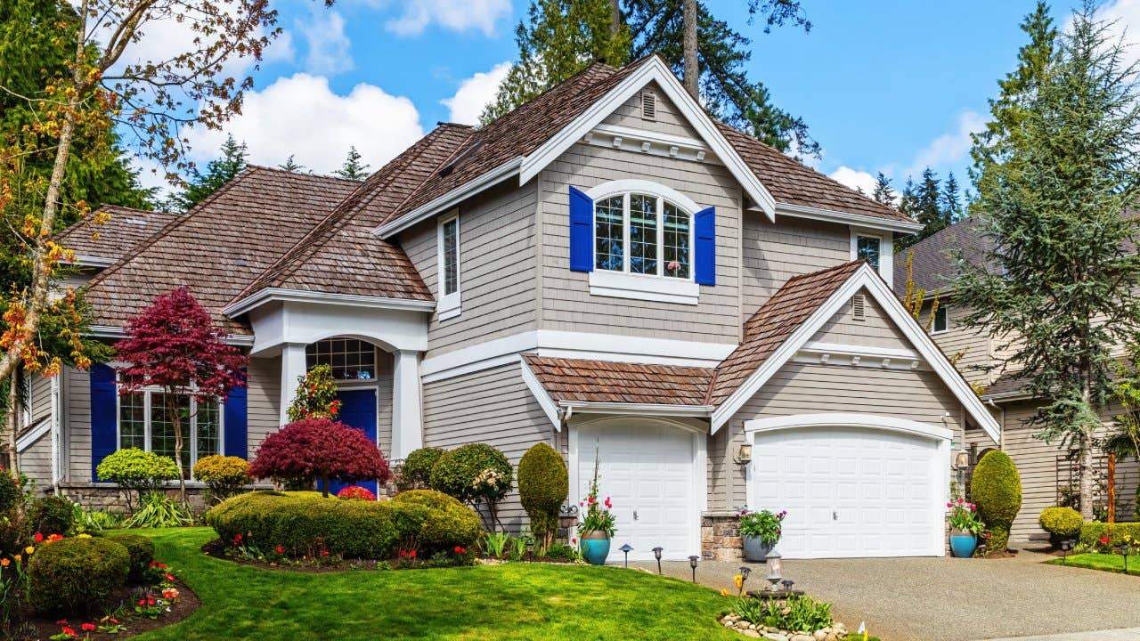 American Pacific Northwest suburban home photographed on a sunny spring day