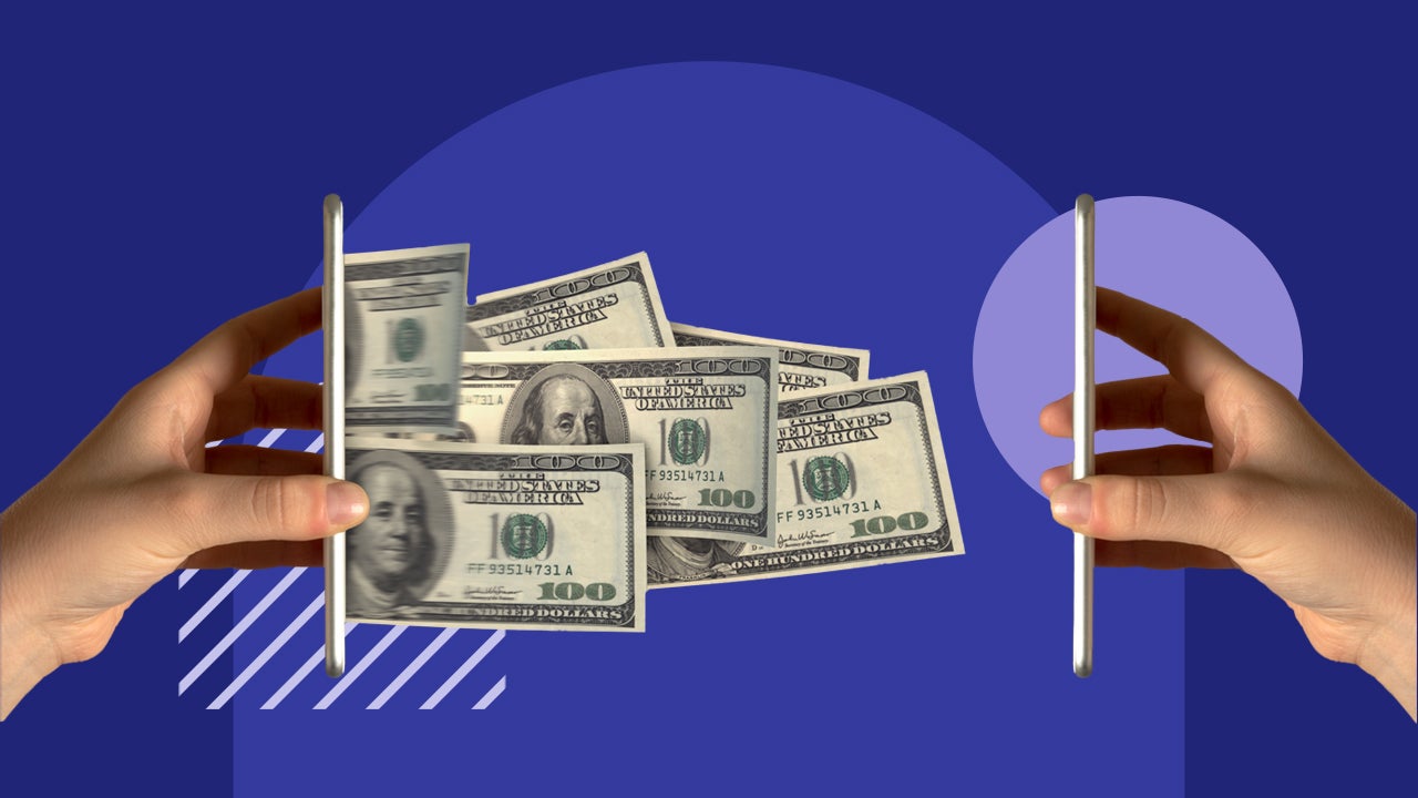 Unrealistic depiction of cash moving directly from phone to phone