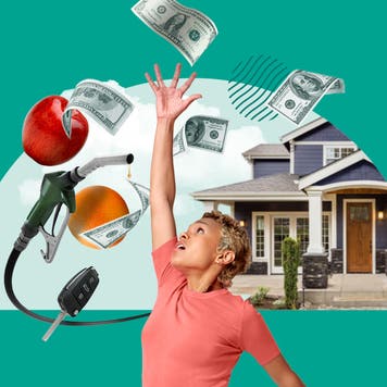 Woman reaching in to the air for cash