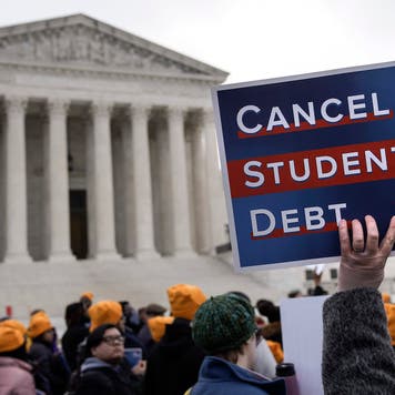 WASHINGTON, DC – FEBRUARY 28: People rally in support of the Biden administration’s student debt relief plan in front of the the U.S. Supreme Court on February 28, 2023 in Washington, DC. This morning, the U.S. Supreme Court will hear oral arguments in two cases challenging President Joe Bidens student loan debt forgiveness program, which remains on hold after a lower court blocked the plan in November. The two cases Biden v. Nebraska and Department of Education v. Brown, which could decide the fate of the program that aims to forgive an estimated $400 billion in student debt for 26 million borrowers. (Photo by Drew Angerer/Getty Images)
