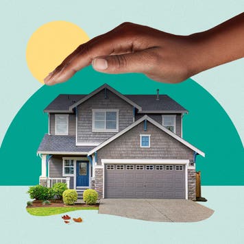 Illustrated image featuring a hand floating over a house