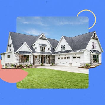 Illustrated collage featuring an image of a house