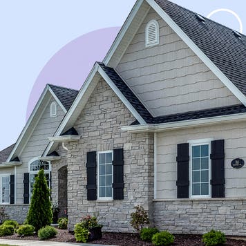 Illustrated graphic featuring a house with designed circles behind it