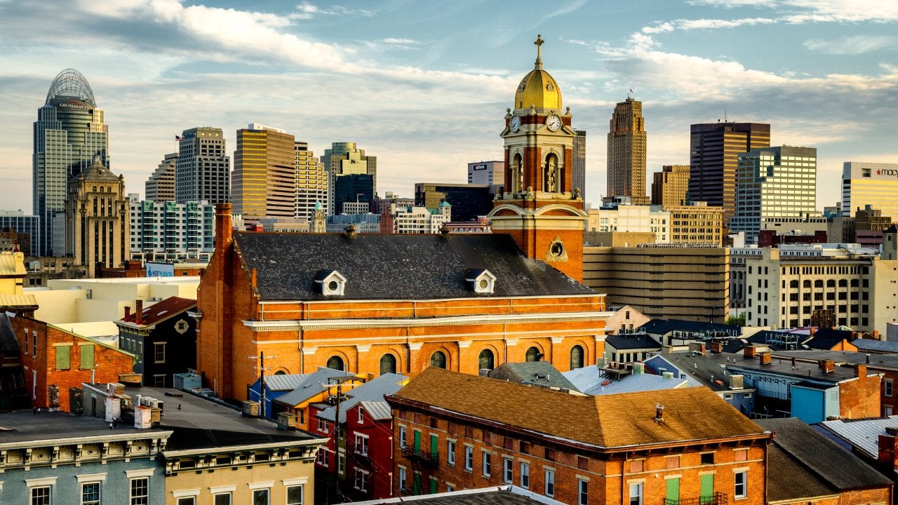 View of Cincinnati skyline from Over the Rhine district.
