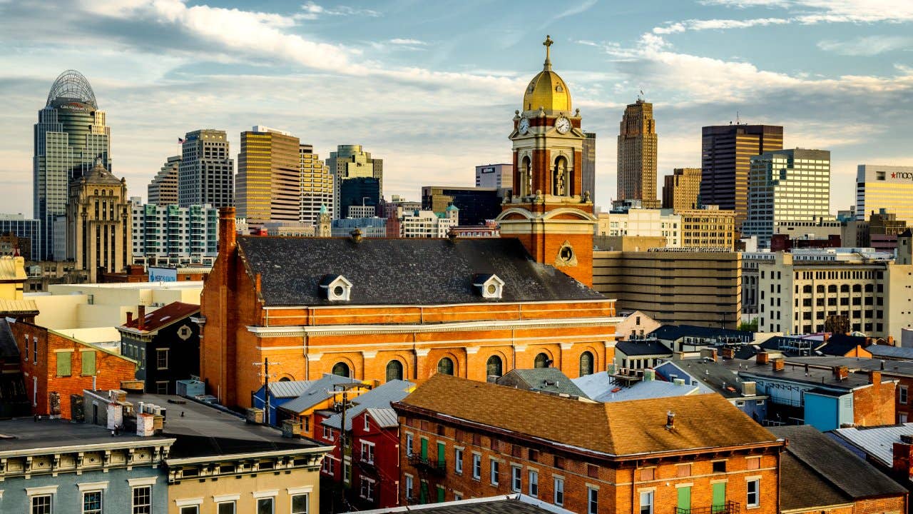 View of Cincinnati skyline from Over the Rhine district.
