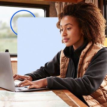 design element of a young woman on her laptop typing